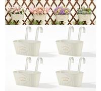 Yimomoyi Jardinera para barandilla de 24,5 cm, Pack de 4 jardineras Colgantes para Plantas de Exterior - Jardineras para balcón, barandilla, terraza, Valla y Patio (Blanco Retro)