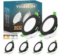 YindaLux Focos LED Interior Techo, 8W 800LM Regulables 2700K 4000K 6500K Downlight LED Techo Empotrable IP44 para Baño Cocina Salon, Corte 75-90mm, AC 220-240V, Pack 6, Negro