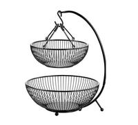Yinj9562fg Cesta de frutas y verduras Cesta de frutas for cocina, soporte for encimera, cesta verduras con colgador for plátanos, Metal 2 niveles mango desmontable Para uso doméstico