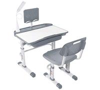 Yinleader Kids Juego de escritorio y silla para niños, mesa ajustable con lámpara de protección visual, soporte para libros, escritorio basculante ideal para escribir, leer y dibujar (gris)