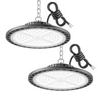 YIQIBRO Campana LED 200W, 20000LM UFO Foco LED Interior Techo, Paquete de 2 | IP65 Impermeable Focos LED, 6500K Blanca Fría Luz para Naves Industrial, con Cadena, para Garaje Almacén Taller Fábrica