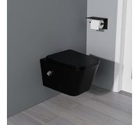 Yishang Inodoro de ducha con boquilla integrada, inodoro colgante sin bordes, inodoro con función de bidet, inodoro Taharet con nano, tapa de inodoro con dispositivo de descenso automático, agua fría
