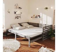 Yisssmeng Cama de día extensible de 203,5 x 185 cm, pino gris macizo, 2 colchones enrollables de 90 x 200 cm H2/H3, sofá cama para invitados, salón, habitación juvenil