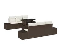 Yisssmeng Juego de muebles de jardín de ratán sintético, 7 piezas, color | Mesa de altura ajustable para terraza y jardín, sofá esquinero modular combinado con elementos de cristal y cojines de