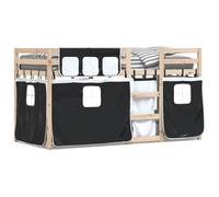 Yisssmeng Litera de madera de pino, 80 x 200 cm, con cortinas blancas y negras, protección anticaídas, escalera, ahorro de espacio, cama juvenil para habitación infantil o dormitorio