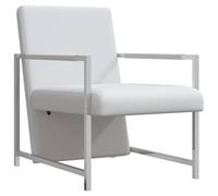 Yisssmeng Sillón cubo con patas cromadas Sillón de cuero sintético blanco | Sillón de relax ergonómico con estructura de madera estable para salón, dormitorio y oficina, soporta hasta 110 kg