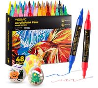 YISSVIC Rotuladores Acrilicos 48 Colores Rotuladores Lettering de Doble Punta (Fina y Pincel) para Piedras, Papel, Cristal, Madera, Huevo,Tela, Cerámica Para Niños, Adultos, Estudiantes