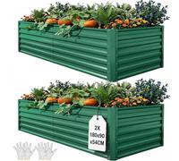 YITAHOME 2Pcs Jardineras Exterior de Metal 180x90x60cm, Huerto Urbano de Zinc-Aluminio-Magnesio para Jardín con Barra de Soporte y Guantes para Verduras, Flores, Frutas (Verde)