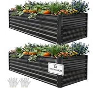 YITAHOME 2Pcs Jardineras Exterior de Metal 180x90x60cm, Huerto Urbano de Zinc-Aluminio-Magnesio para Jardín con Barra de Soporte y Guantes para Verduras, Flores, Frutas (Negro)