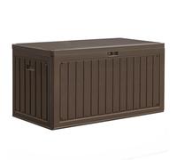 YITAHOME Caja de almacenamiento de jardín 303L para exteriores, caja de resina de polietileno de alta densidad con tapa con cerradura y asas laterales, banco de almacenamiento impermeable para muebles