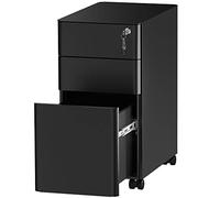 YITAHOME Cajonera de Oficina con 3 Cajones, Armario Archivador Metalico con Ruedas, Móvil Mueble Oficina Archivador con Cerradura y Llave para Carta/A4, Negro, 46 x 30 x 59cm