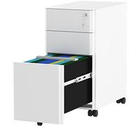 YITAHOME Cajonera de Oficina con 3 Cajones, Armario Archivador Metalico con Ruedas, Móvil Mueble Oficina Archivador con Cerradura y Llave para Carta/A4, Blanco, 46 x 30 x 59cm
