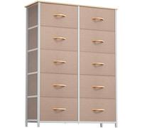 YITAHOME Cajonera de Tela,Cómoda de Tela,Unidad de Almacenamiento de Tela,con 10 cajones Extraíbles,con Parte de Mader,Cómoda de para Sala de Estar,Dormitorio, Khaki