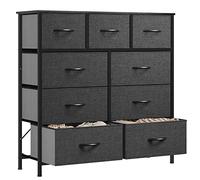 YITAHOME Cajonera de Tela,Cómoda de Tela,Unidad de Almacenamiento de Tela,con 9 cajones Extraíbles,con Parte de Mader,Cómoda de para Sala de Estar,Dormitorio, Negro y Gris