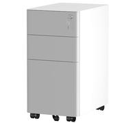 YITAHOME Cajonera Oficina con 3 Cajones, Armario Archivador Móvil con Ruedas, Metalico Mueble Oficina Archivador con Cerradura y Llave para Carta/A4, Blanco + Gris, 45 x 30 x 61cm