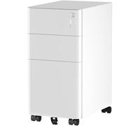 YITAHOME Cajonera Oficina con 3 Cajones, Armario Archivador Móvil con Ruedas, Metalico Mueble Oficina Archivador con Cerradura y Llave para Carta/A4, Blanco, 45 x 30 x 61cm