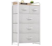 YITAHOME Comoda 5 Cajones,Cajonera de Tela,Sinfonier,Robusta Estructura metálica,Cómoda con Tapa de Madera,Gris Claro
