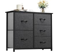 YITAHOME Comoda 5 Cajones,Cajonera de Tela,Sinfonier,Robusta Estructura metálica,para Dormitorio, Salón, Pasillo,Negro y Gris