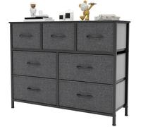 YITAHOME Comoda 7 Cajones,Cajonera de Tela,Sinfonier,Robusta Estructura metálica,Cómoda con Tapa de Madera,Negro y Gris