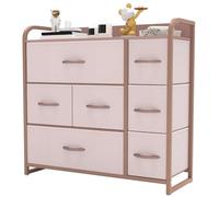 YITAHOME Comoda 7 cajones,Cajonera de Tela,Sinfonier,Robusta Estructura metálica,para Dormitorio, Salón, Pasillo,Rosado