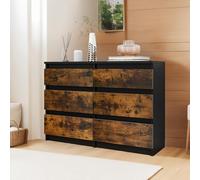 YITAHOME Cómoda de 6 cajones, 100 x 30 x 70 cm, moderna unidad de almacenamiento para dormitorio, MDF duradero y tablero de partículas, ideal para ropa y necesidades diarias, negro rústico marrón