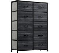 YITAHOME Cómoda de Tela con 10 Cajones,Cajones de Tela con Parte de Madera,Unidad de Almacenamiento para Sala de Estar, Dormitorio, habitación Infantil,Grano de carbón Negro