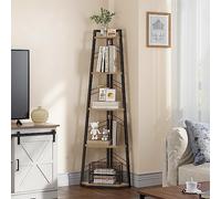 YITAHOME Estantería de estilo industrial con 5 niveles, estantería esquinera moderna e independiente, estante abierto para sala de estar, pasillo, oficina en casa, estante rústico color roble