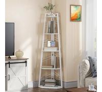 YITAHOME Estantería de estilo industrial con 5 niveles, estantería esquinera moderna e independiente, estante abierto para sala de estar, pasillo, oficina en casa, estante rústico, blanco puro