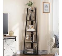 YITAHOME Estantería de estilo industrial con 5 niveles, estantería esquinera moderna e independiente, estante abierto para sala de estar, pasillo, oficina en casa, estante rústico, negro para libros
