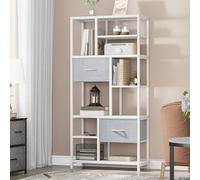 YITAHOME Estantería para Libros con 7 estantes con cajones de Piso a Techo, estantería Industrial, estantería de Acero, Adecuada para Sala de Estar, Oficina, Estudio, Pasillo, Cocina, Blanco