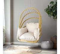 YITAHOME Hamaca Colgante sin Marco, Mecedora de ratán con cojín Lavable, Capacidad de Carga de 160 kg, Silla Colgante Plegable para terraza, jardín, Dormitorio y balcón, Color Beige