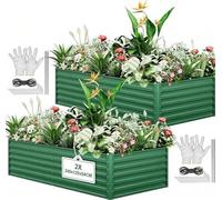 YITAHOME Juego de 2 Camas de jardín elevadas de 240 x 120 x 58 cm, con Barra de Apoyo y Guantes para Verduras, Flores y Frutas (Verde)