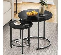 YITAHOME Juego de 2 Mesas de Centro Redondas, Mesa de Salón Moderna con Espacio de Almacenamiento, Mesa Auxiliar, Juego de 2 Unidades, Apilables con Placa de Madera y Marco de Metal
