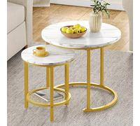 YITAHOME Juego de 2 mesas de Centro Redondas, Mesa de salón Moderna con Espacio de Almacenamiento, Mesa Auxiliar, Juego de 2 Unidades, apilables con Placa de Madera y Marco de Metal, Mesa de sofá,