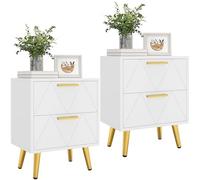 YITAHOME Juego de 2 mesitas de Noche de 2 cajones, mesita de Noche pequeña con Almacenamiento, mesita de Noche para Sala de Estar, Dormitorio, Oficina, 40 x 30 x 52 cm, Color Blanco y Dorado
