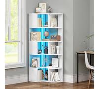 YITAHOME Librería Blanca con iluminación, estantería esquinera de 6 Niveles, estantería esquinera en Forma de L, Estante de Esquina, Estante LED para Oficina, Estudio, salón, Dormitorio, 64 x 41,5 x