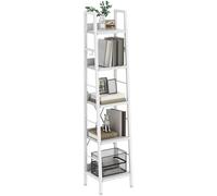 YITAHOME Librería de 5 Niveles, Estante de Escalera Industrial Estantería Independiente para Libros Estantes de Madera y Marco de Metal Estantería Moderna para Sala Pasillo Oficina, Blanco Puro