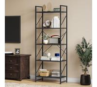 YITAHOME Librería de 5 Niveles, Estante de Libros sobre pie, Estante de Madera y Marco de Metal, Estante de Almacenamiento para Sala de Estar, Oficina en casa, Color Negro