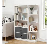 YITAHOME Librería Independiente con 8 estantes Abiertos y 2 cajones de Tela, aparador para salón, Dormitorio u Oficina, Blanco, 80 cm (Ancho) × 24 cm (Profundidad) × 115 cm (Alto)