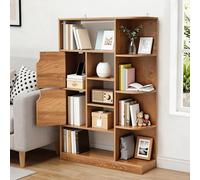 YITAHOME Librería Independiente con 9 estantes Abiertos y 2 Puertas (tapizada) para salón, Dormitorio u Oficina, Acabado Roble 80 × 24 × 120 cm (Largo × Ancho × Alto)