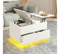 YITAHOME Mesa Baja elevable Multifuncional, Mesa de salón LED, con iluminación LED y Almacenamiento Oculto, Ideal para Sala de Estar, 80 x 55 x 46 cm, Color Blanco