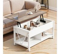 YITAHOME Mesa de café con Superficie elevable, Espacio de Almacenamiento de 2 Niveles, Mesa de café Ajustable en Altura con Compartimento Oculto y Superficie de Apoyo, Blanco y Gris