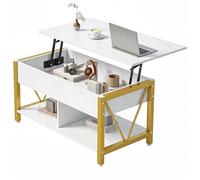 YITAHOME Mesa de café con Superficie elevable, Espacio de Almacenamiento de 2 Niveles, Mesa de café Ajustable en Altura con Compartimento Oculto y Superficie de Apoyo, Mármol Blanco