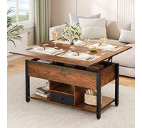 YITAHOME Mesa de Centro con Altura Ajustable, Mesa Auxiliar Multifuncional 4 en 1 con Espacio de Almacenamiento Mesa de Centro Convertible en Mesa de Comedor para Sala de Estar, Marrón Vintage