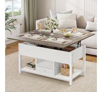 YITAHOME Mesa de Centro con Altura Ajustable, Mesa Auxiliar Multifuncional 4 en 1 con Espacio de Almacenamiento Mesa de Centro Convertible en Mesa de Comedor para Sala de Estar, Blanco y Gris