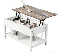 YITAHOME Mesa de Centro con Bandeja Elevable, Espacio de Almacenamiento de 2 Niveles y Compartimento Oculto. Altura Ajustable para Sala o Oficina, 90 x 48 x 44,5-59,2 cm, Blanco y Gris