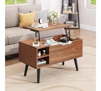 YITAHOME Mesa de Centro Elevable con Compartimento Oculto, Estante de Almacenamiento Ajustable, Elevador de Resorte, Mesa de Centro con Almacenamiento para Sala de Estar, 80x40x61,5cm, Roble Rústico