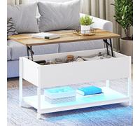 YITAHOME Mesa de Centro Elevable con LED, 2 USB y 2 Enchufes, Mesa de Café para Salón con Espacio Abierto y Oculto, 100X50X48cm, para Comedor, Dormitorio, Oficina