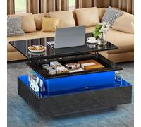 YITAHOME Mesa de Centro Elevable, Mesa de Salón Brillante Moderna con 16 LED de Colores y 2 Cajones