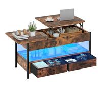 YITAHOME Mesa de Centro Elevable, Mesita de Salón de Madera con Estante de Almacenamiento, Mesa Cafe con 2 Cajón y Tira de luz LED de 16 Colores, Marrón Rústico, 106 x 50 x 51,5 cm